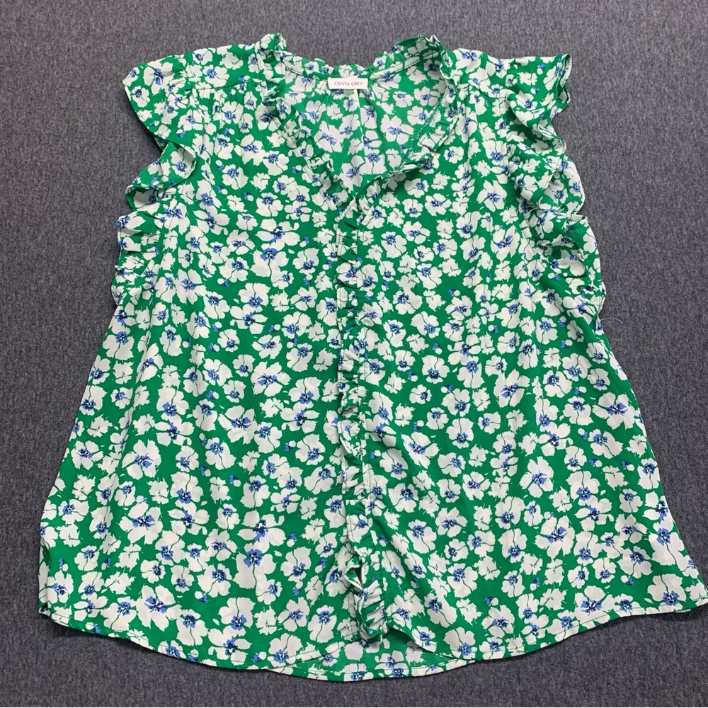 Olivia Grey Green Floral sleeveless top - size XL